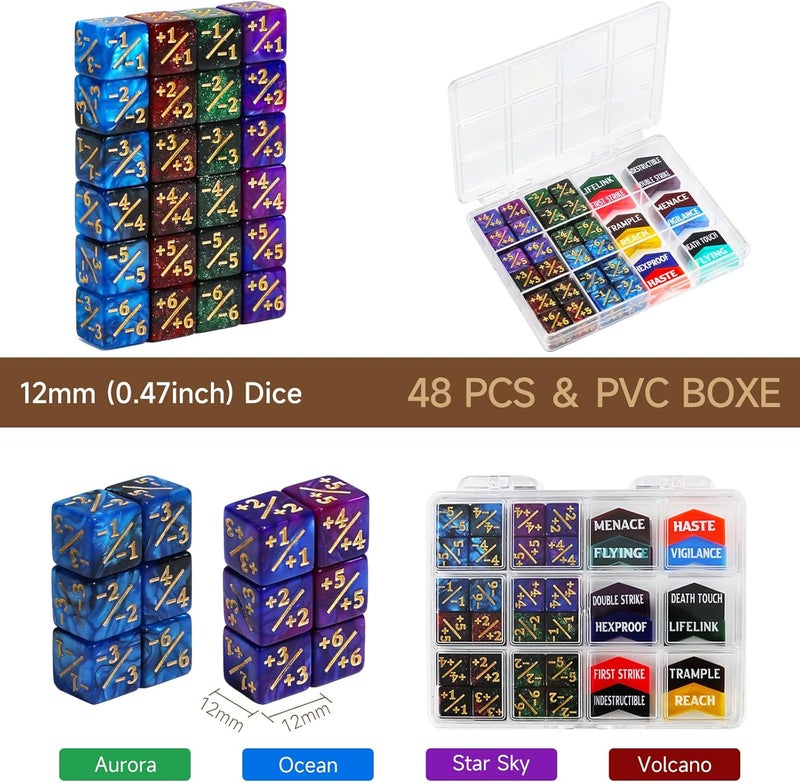 FIGURESLAB Store 48PCS MTG Tokens & 12mm Dice Counter for Magic The Gatering, MTG Abilities Keyword Buff Tokens Life Counters 6 Sided Dice, Compatible with TCG Card Gaming Accessories CCG Creature Stats - Image 4